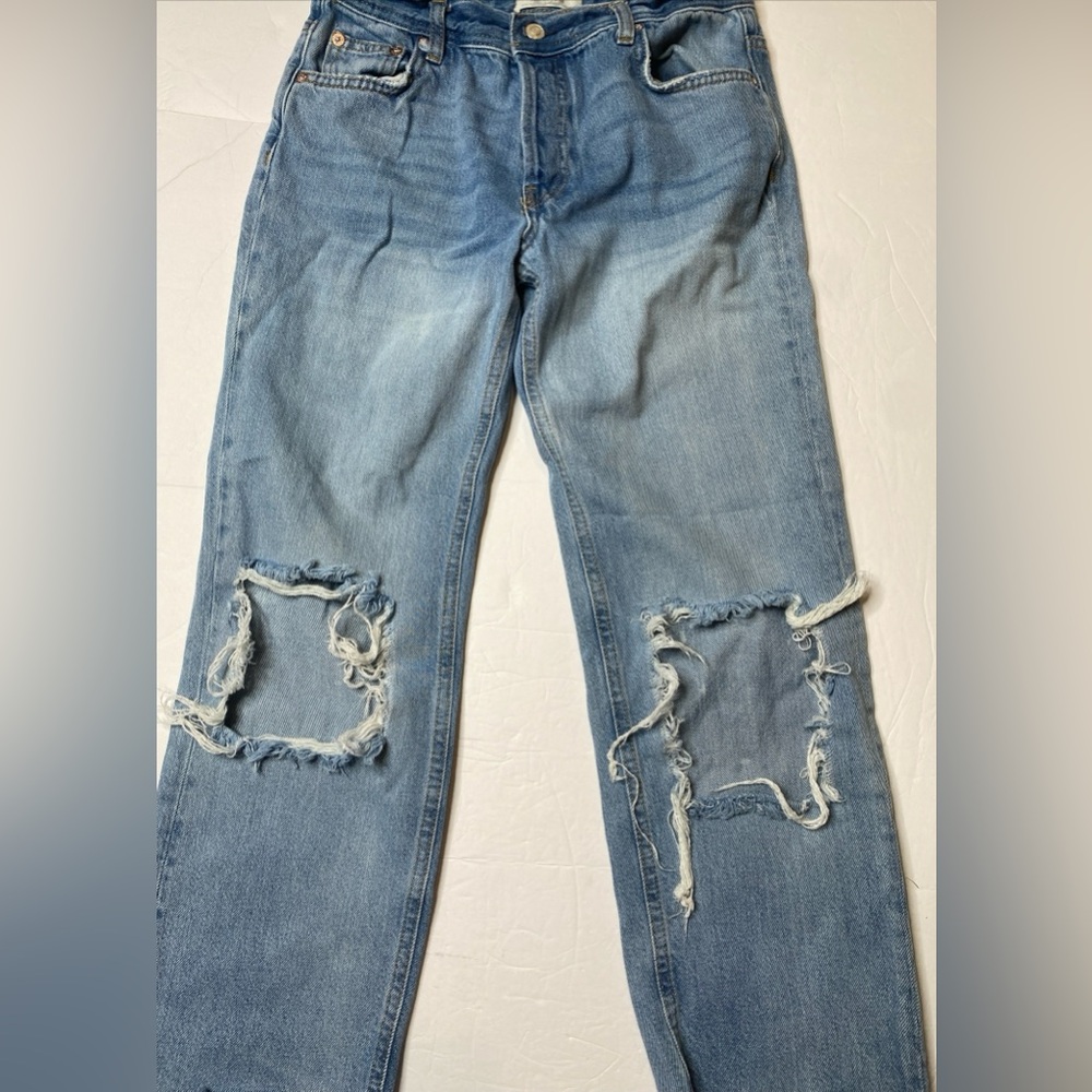 We Free People Maggie MidRise Straight Jean Button Fly Light Stone Wash 25 (O)